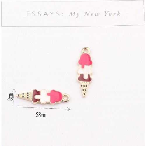 10 Pcs New Cute Ice Cream Enamel Charms Gold Color Tone Oil Drop Dangle Charms for Bracelets Pendants for DIY Jewelry Making