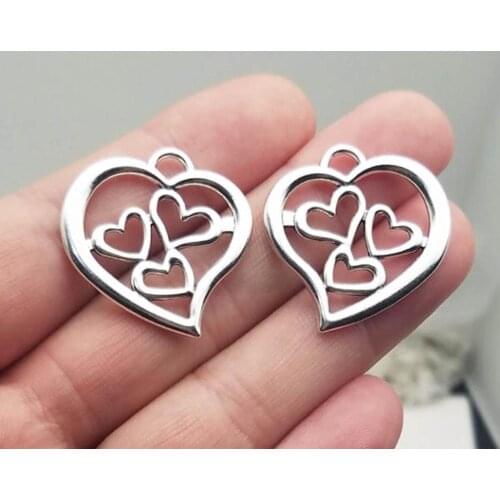15pcs/lot--28x27mm, Antique silver plated hollow heart charms,DIY supplies,Jewelry accessories