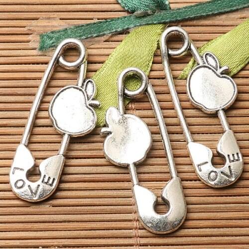 16pcs dark silver color apple cabochon fibula shaped design charms EF2757