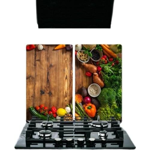 Glass Cooker Protective 2 pcs Glass Cutting Board and Cooker Protection Panel Board and Vegetables Patterned Glass Cooker Protection Panel 30x52 cm