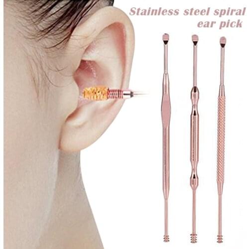 3Pcs/Set Earpick Ear Care Stainless Steel Tool Double-Ended Wax Remover Cleaner Curette Spoon Portable EK-New