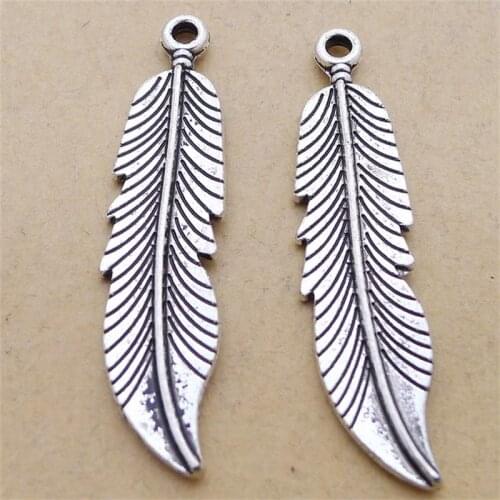 BULK 30pcs Zinc Alloy Vintage Silver Plated Feather Charms Pendants for DIY Handmade Jewelry Making Accessory 11*45mm 2.7g