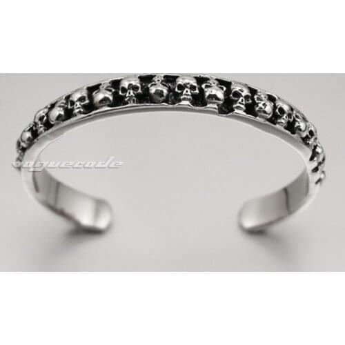 316L Stainless Steel Skulls Bangle Mens Biker Rock Punk Bracelet 5J011 Fit 7 ~ 8 inches Wrist
