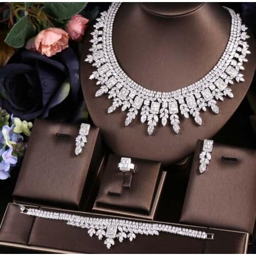 Accking luxury 4pcs AAA Cubic Zircon Jewelry Set for women Earrings Necklace Bracelet ring Africa