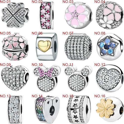 CZ Clips 925 Sterling Silver Bracelet Floating Charms Beads Fit Original Charms Bracelets for Necklace Womens Jewelry