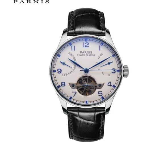 43mm Parnis Skeleton Mens Watch Automatic Watch PVD Case Power Reserve Tourbillon Mechanical Watches Men Gift Relogio Masculino