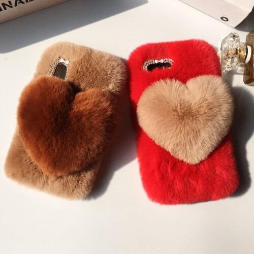 LaMaDiaa Love Heart For iPhone 6s 6 plus Case Cute Rabbit Cover Hairy Fur Fluffy Phone Case For iPhone 11 12 7 8 Plus Max Capa