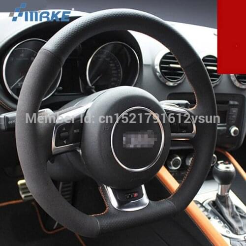 For Audi TT High Quality Hand-stitched Anti-Slip Black Leather Black Suede Yellow Thread DIY Steering Wheel Cover