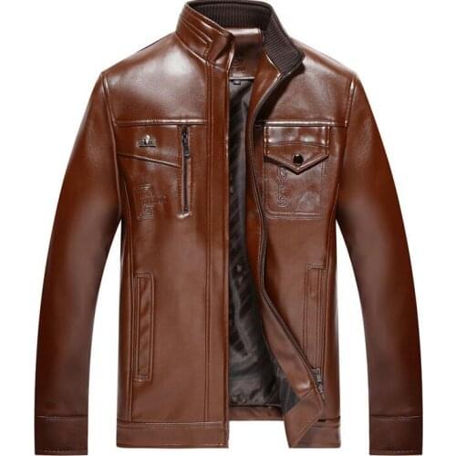 Spring autumn thin leather coats mens motorcycle leather jacket men jaqueta de couro masculino stand collar black brown S - 3XL