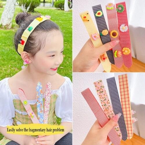 2PCS Velcro Childrens Hair Bands Pure Color Plaid Flower Headband Headwear Kids Styling Tools Girls Hair Tie Baby Accessories