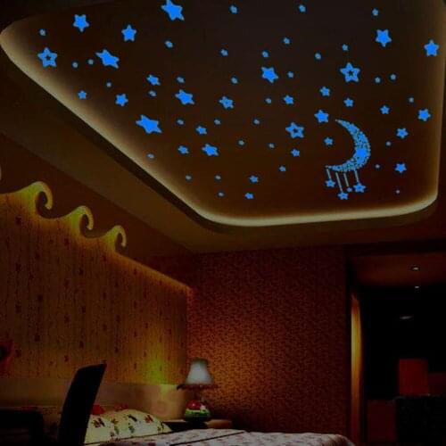 2020 3d Star And Moon Energy Storage Fluorescent Glow In The Dark Luminous On Wall Stickers For Kids Room Living Room Hot