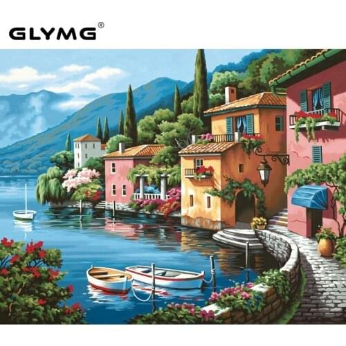 Glymg 5d Diy Diamond Painting Mediterranean Landscape Full Square Rhinestones Embroidery Wall Sticker European Home Decor