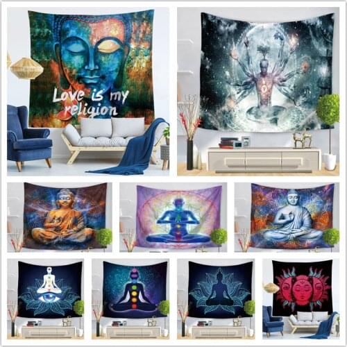 Sun Moon Mandala Tapestry Wall Hanging Celestial Indian Buddha Statue Tapestry Hippie Wall Carpets Chakra Psychedelic Tapestry