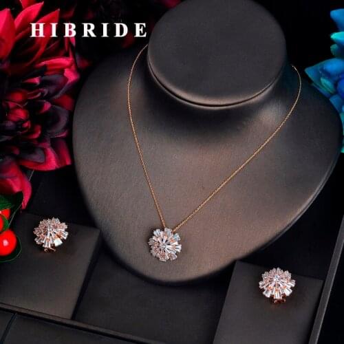HIBRIDE New Arrival Small Cute Jewelry Set Gold Color Link Chain Stud Earring Pendant Necklace Set Wholesale N-606