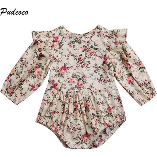 Ruffles Newborn Baby Girl Floral Clothes Long Sleeve Cotton Romper Jumpsuit Playsuit Outfit Sunsuit 0-18M