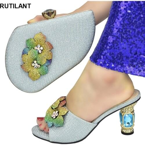 2021 Italian Shoe and Bag Set for Party In Women Matching Shoes and Bag Set Deocorated with Rhinestone Shoes for Wedding Women