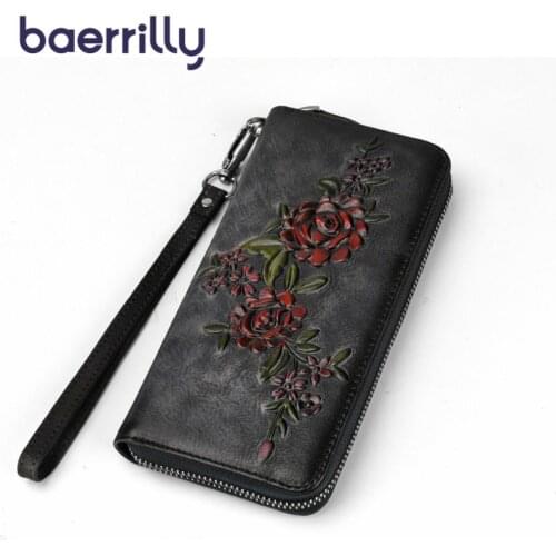 Retro Style Women Wallet Genuine Leather Coin Purse Zipper Long Clutch Bags Purses And Handbags Luxury Card Holder Money Pocket