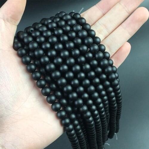 Natural Stone Black Matte Agates Onyx Dull Polish Round Loose Spacer Beads For Jewelry Making 15"Strand 4-14 mm DIY Bracelet