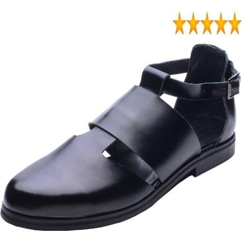 Summer British Pointed Men Toe Hollow Out Genuine Leather 2021 New Gladiator Runway Beach Sandals Shoes