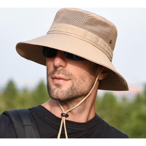 Summer Solid Fishing Cap Sunshade Mesh Sun Visors Bucket Tactical Hat Sports Camping Hunting Hiking Bob Wide Brim Bonnie Caps