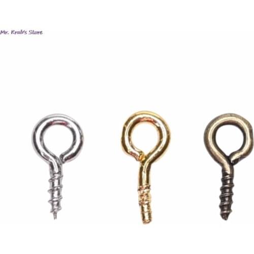 100PCS Mini Screw Threaded Eye Pins Bail Eyepins Hooks Eyelets Top Drilled Silver Gold Pendant Clasps DIY Jewelry Findings 8MM