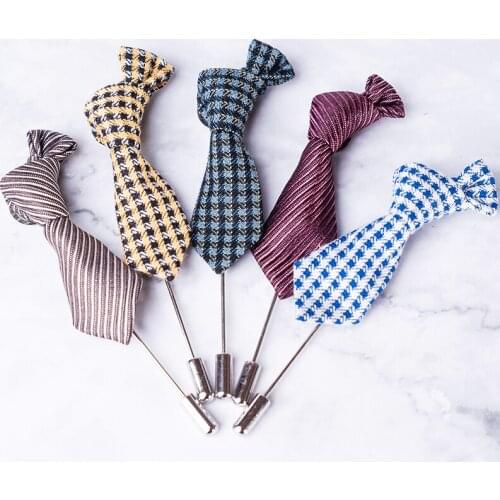 Trendy Tie Shape Brooches Fashion Plaid Stripe Solid Colors Lapel Pin For Men Women Suit Dress Wedding Party Jewelry