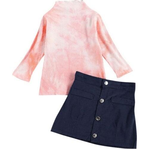 Fashion Girls Tie Dye Knitted Sweater Tops+Button A-line Skirts 2pcs Spring Party Outfits Infant Clothing 1-6Y