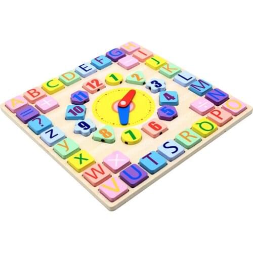 Montessori Cartoon Animal Educational Wooden Beaded Geometry Digital letter Clock Puzzle Gadgets Matching Clock Toy For Children