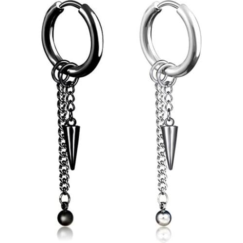 Titanium Stee Ear Clip Titanium Steel Punk Men Earrings Pendant Patterns For Choose Simple Male Ear Buckle Black/White 1PC