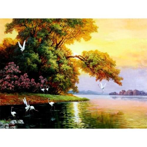 Landscape Sunset Printed 11CT Cross-Stitch DIY Embroidery Complete Kit DMC Threads Handiwork Sewing Painting Craft Package