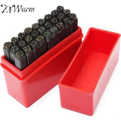 KiWarm 27pcs Practical Letters Steel Punch Stamp Die Set Leather Craft Metal Tool with Case Leathercraft Tool Sets 4/5mm