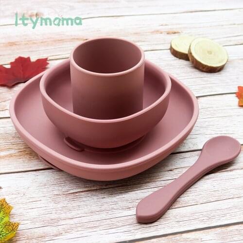 4pc Baby Silicone Plate Set Kids Bowl Plates Baby Feeding Silicone Bowl Spoon Childrens Dishes Kid Dinner Platos Baby Tableware