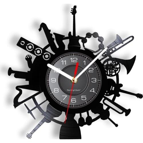 Musical Instruments Vinyl Record Wall Clock Music Band Musician Home Decor Laser Cut Handicraft Artwork Clock Rock n Roll Gift