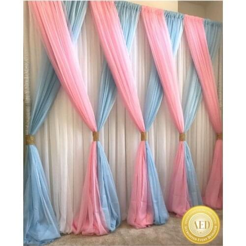 Lastest Style Hot pink with sky blue Wedding backdrop stage decoration background veil wedding decoration