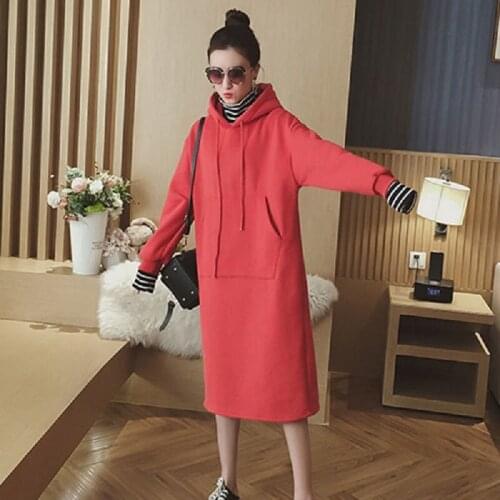 Autumn/winter women clothing knitted hoodies x-long length clothing loose fleece inside hoodies autumn clothing pullovers