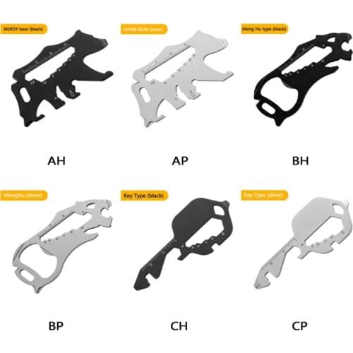 Stainless Steel Outdoor Tools Clip Bottle Opener Keychain Ring Climbing Accessories Multifunction Measuring EDC Card Tool