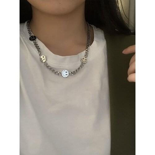 Hot Smile Sad Face Pendant Necklace Titanium Steel Hip Hop Street Ins Trendy Necklace for Men and Women