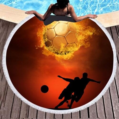 Football Flame Digital Print Beach Towel Large Circular Microfiber Circular Fabric Bath Towel for Bathroom Home Decoration