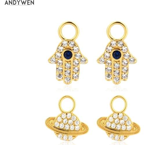 ANDYWEN 925 Sterling Silver Gold Globe Hand Hamsa Pendant Mini Dangle Charm For Circle Earring Accessories Gify Luxury Fashion
