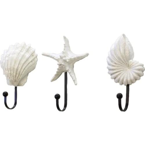 3pcs Resin Clothes Hook Mediterranean Style Hooks Resin Scallop Conch Clothes Hooks Sea Star Decor Wall Mounted Hanger for Home