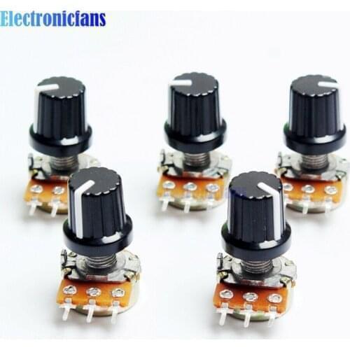 10PC WH148 Potentiometer 1K 10K 20K 50K 100K 500K Ohm Resistor 3 Pin Linear Taper Rotary Potentiometer for Arduino with Cap Knob