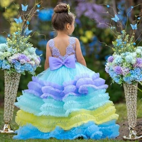 Fluffy Tulle Cloud Girls Dress Little Princess Party and Wedding Flower Girl Dress Children Frock 1-14Y