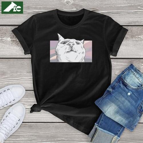 Cute Cat Face Shirt Women Clothing Summer 2021 Creativity Cat Tops Cotton Funny Graphic Shirts Unisex Women Short Sleeve Tee Men