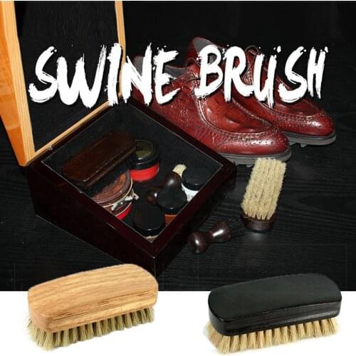 Pig Hair Bristles Brush Cleaner Polishing Care Brush with Wood Handle for Boot Shoes Household Cleaning Tools & Accessories