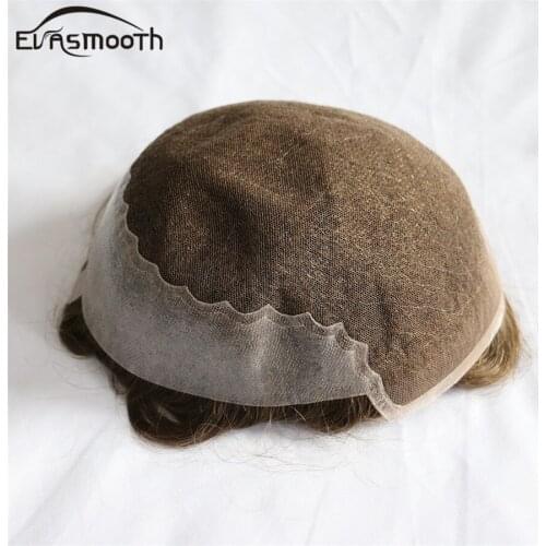 Q6 Mens Wigs Human Hair Men Toupee Natural Wigs Bleached Knot Toupee Real Hair Male Wigs Hair Unit Mens Hair Toupee Lace and PU