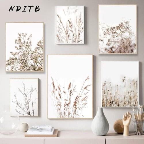 Scandinavian Winter Grass Nature Plant Canvas Poster Minimalist Botanical Art Painting Wall Picture Print Modern Home Decoration