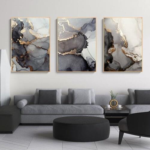 Modern Abstract Canvas Poster Golden Black Agate Wall Art Painting Nordic Posters and Prints Wall Pictures for Living room Decor