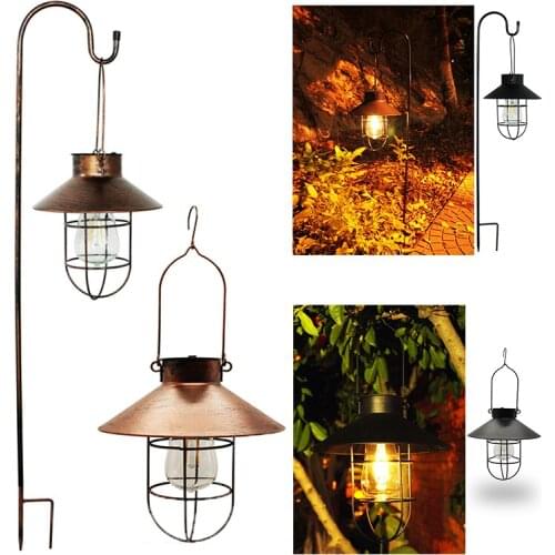 LED Solar Light Outdoor Waterproof Street Lamp Retro Metal Hanging Lantern For Holiday Cottage Pathway Lighting Garden Decoratio