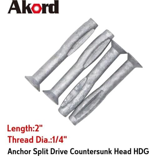AKORD Carbon Steel Anchor Split Drive Countersunk Head 0.25 Inch Hot-Dip Galvanised 100piece/Box