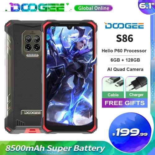 Doogee S86 Rugged Mobile Phone Helio P60 Octa Core 8500mAh Super Battery 6GB+128GB Global Frequency Bands 6.1'' HD+ Phone